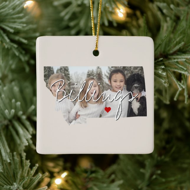 Montana State Photo insert and town name Ceramic Ornament (Tree)