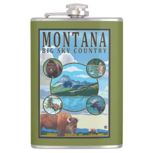 Montana State Scenes Hip Flask