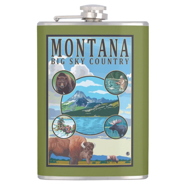 Montana State Scenes Hip Flask (Front)