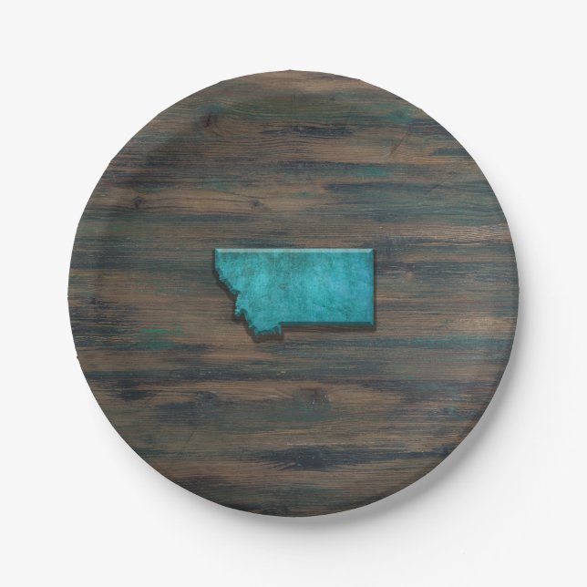 Montana State Shape Teal Paper Plate (Front)