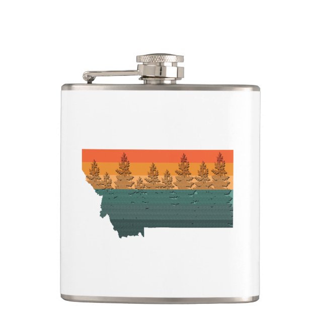 Montana State Tree Silhouette Hip Flask (Front)