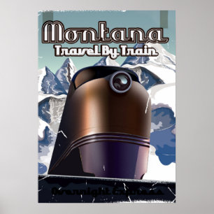 Montana train vintage travel poster art.