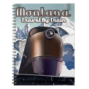 Montana train vintage travel poster art. notebook