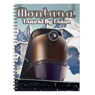 Montana train vintage travel poster art. notebook