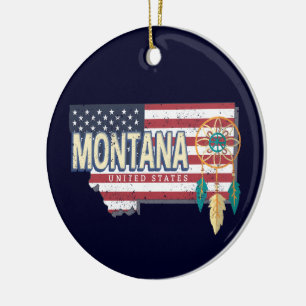 Montana United States Retro State Map Vintage USA Ceramic Tree Decoration