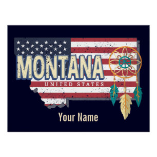 Montana United States Retro State Map Vintage USA Poster