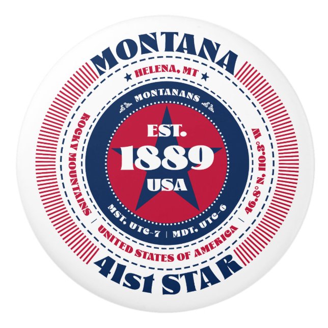 Montana US State Red White Blue Typography Ceramic Knob (Front)