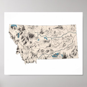 Montana Vintage Picture Map Antique State Chart