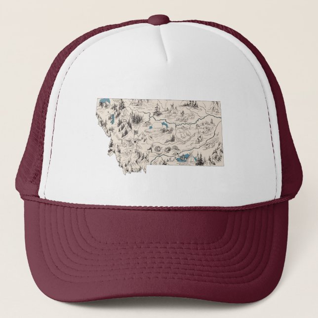 Montana Vintage Picture Map Montanan Antique Chart Trucker Hat (Front)