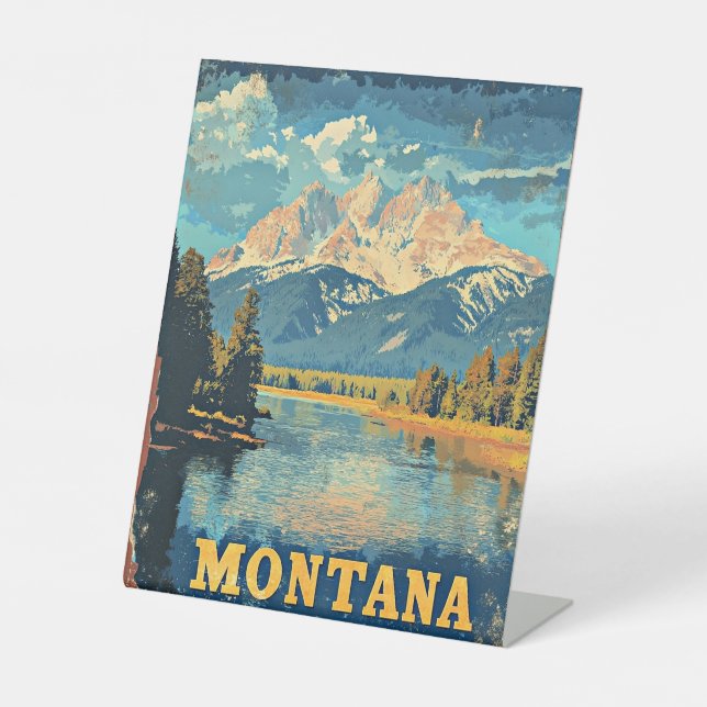 Montana Vintage Travel Poster Pedestal Sign (Front)