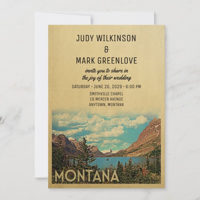 Montana Wedding Invitation Vintage Glacier Lake (Front)