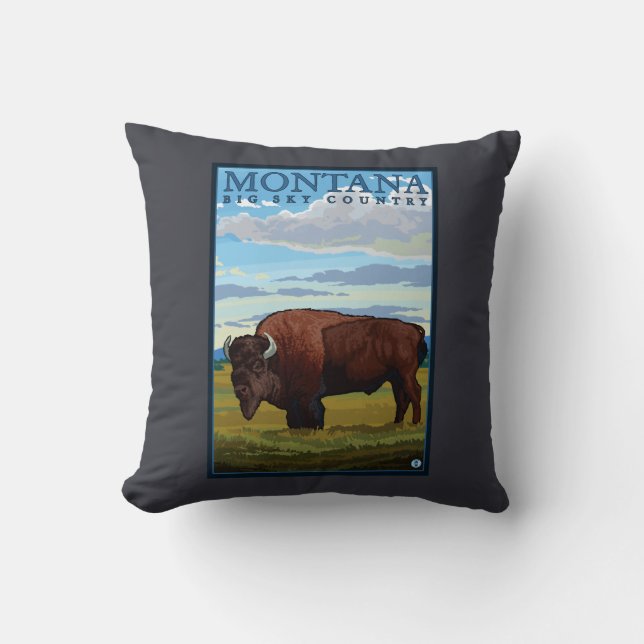 MontanaBison Vintage Travel Poster Cushion (Front)