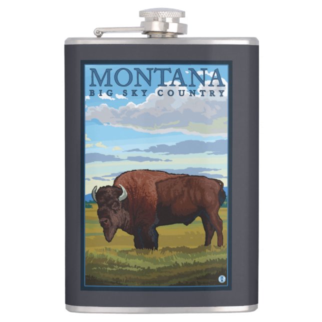 MontanaBison Vintage Travel Poster Hip Flask (Front)