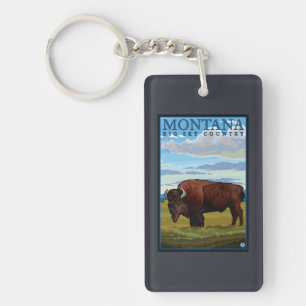 MontanaBison Vintage Travel Poster Key Ring