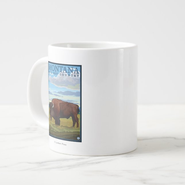 MontanaBison Vintage Travel Poster Large Coffee Mug (Front Left)