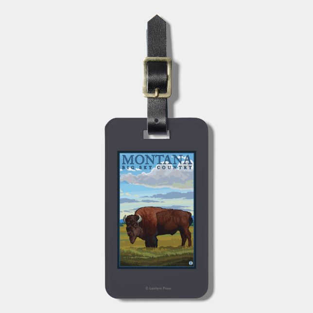 MontanaBison Vintage Travel Poster Luggage Tag (Front Vertical)