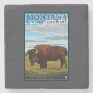 MontanaBison Vintage Travel Poster Stone Coaster