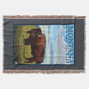 MontanaBison Vintage Travel Poster Throw Blanket