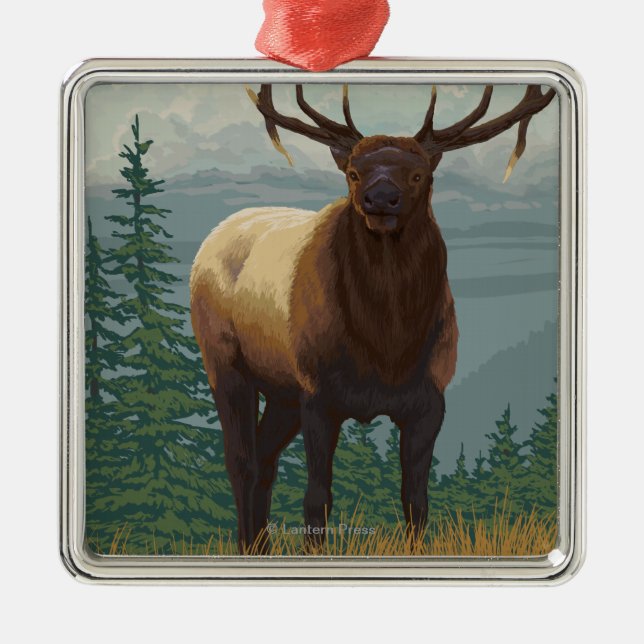 MontanaElk Scene Metal Tree Decoration (Front)