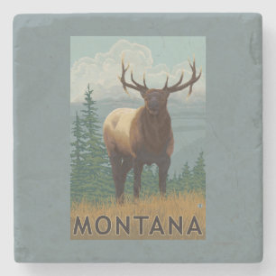 MontanaElk Scene Stone Coaster