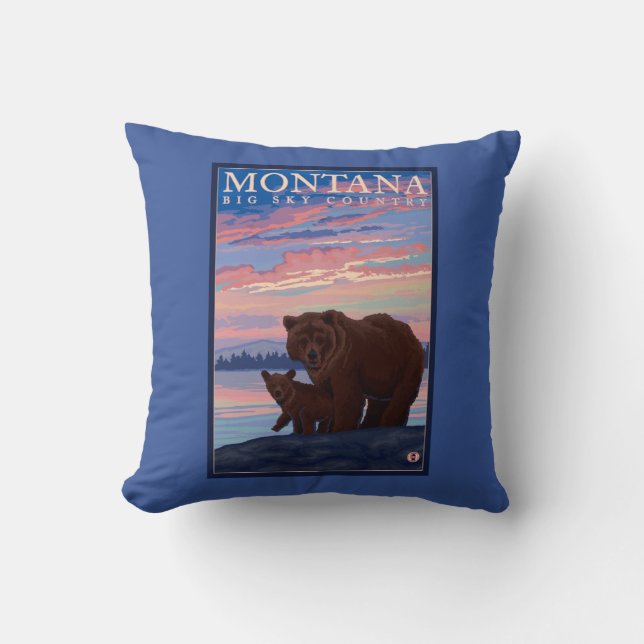 MontanaMomma Bear and Cub Vintage Travel Cushion (Front)