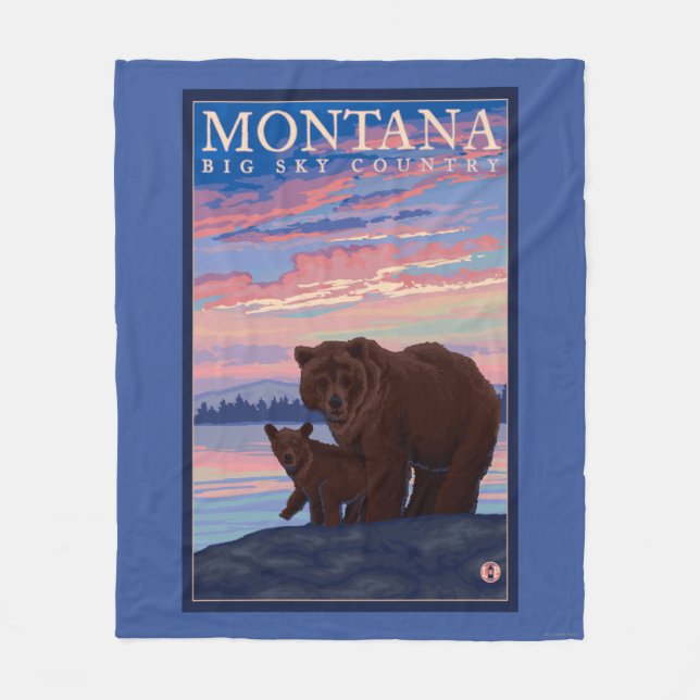 MontanaMomma Bear and Cub Vintage Travel Fleece Blanket (Front)