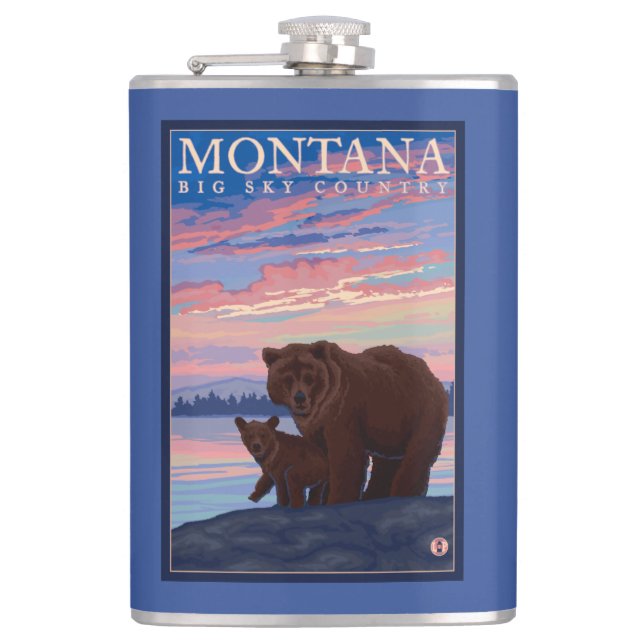 MontanaMomma Bear and Cub Vintage Travel Hip Flask (Front)