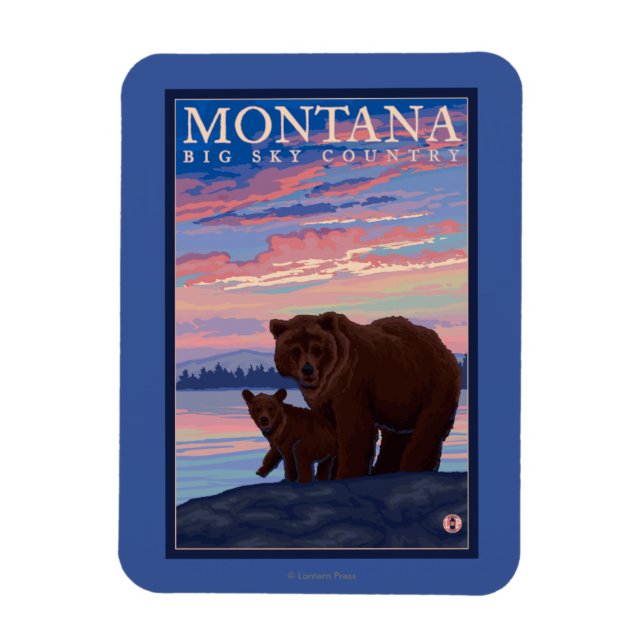 MontanaMomma Bear and Cub Vintage Travel Magnet (Vertical)