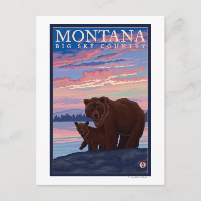 MontanaMomma Bear and Cub Vintage Travel Postcard (Front)