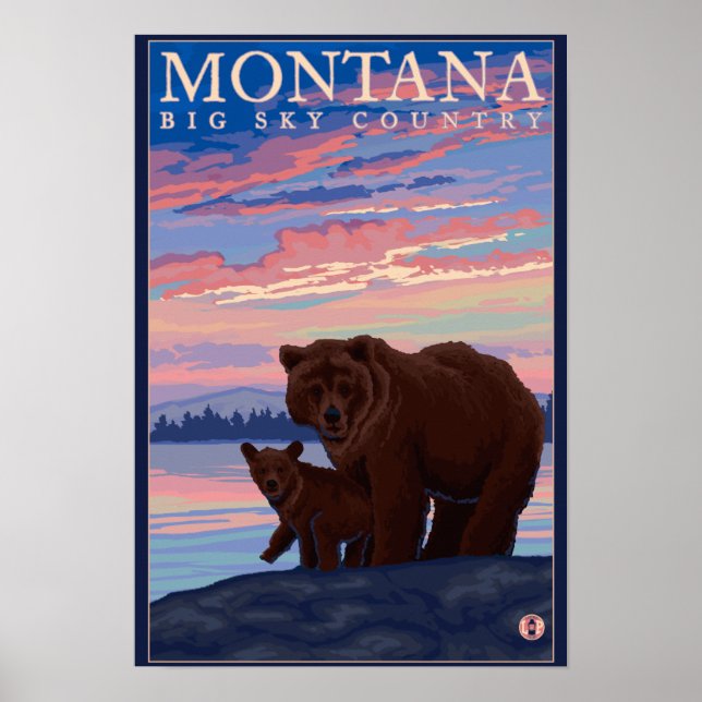 MontanaMomma Bear and Cub Vintage Travel Poster (Front)