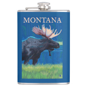 MontanaMoose Vintage Travel Poster Hip Flask