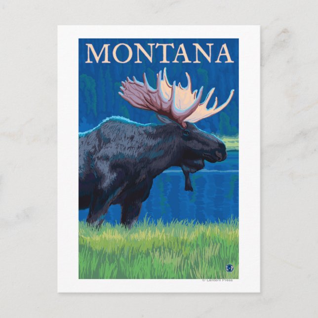 MontanaMoose Vintage Travel Poster Postcard (Front)