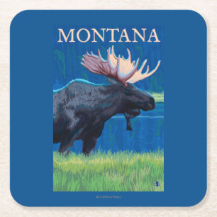 MontanaMoose Vintage Travel Poster Square Paper Coaster
