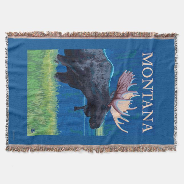 MontanaMoose Vintage Travel Poster Throw Blanket (Front)