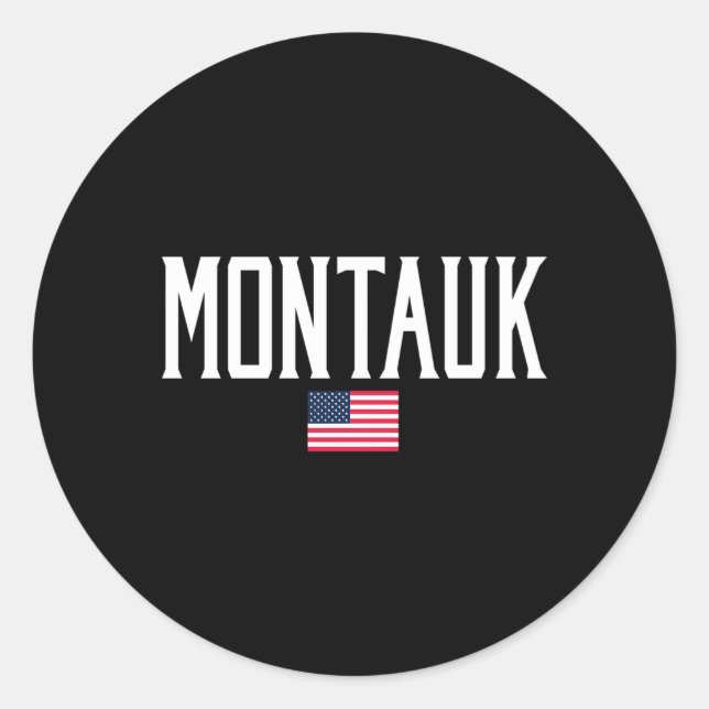 Montauk American Flag White Text Classic Round Sticker (Front)