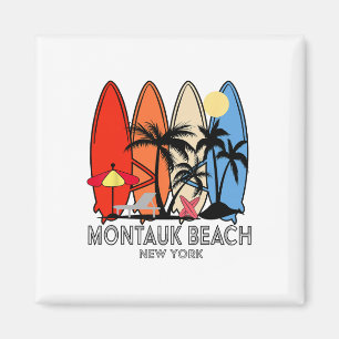 Montauk Beach New York Retro Surfboard Vintage  Magnet