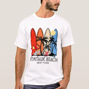 Montauk Beach New York Retro Surfboard Vintage  T-Shirt