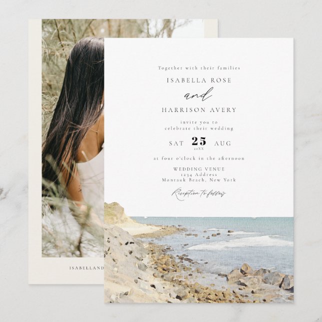 MONTAUK Beach New York Watercolor Wedding Invitati Invitation (Front/Back)