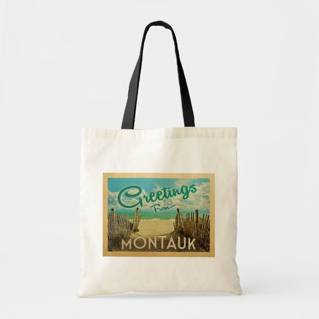 Montauk Beach Vintage Travel Tote Bag (Front)