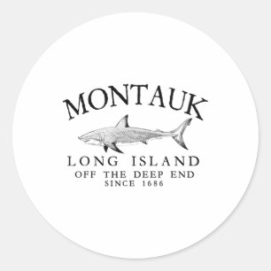 Montauk Li Off The Deep End Shark Fishing Vintage Classic Round Sticker