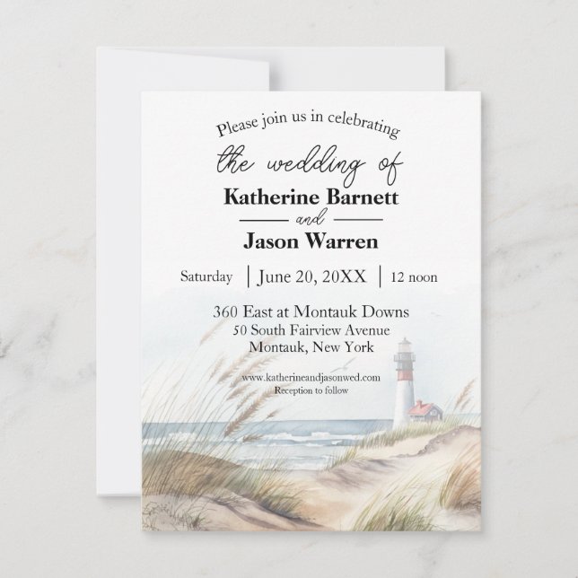 Montauk Lighthouse Beach Dunes Watercolor Invitation (Front)