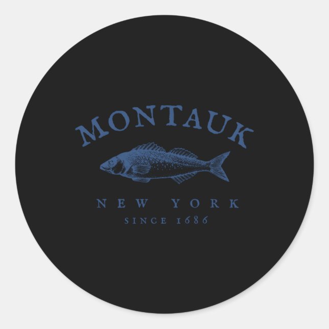 Montauk New York Fishing Classic Round Sticker (Front)