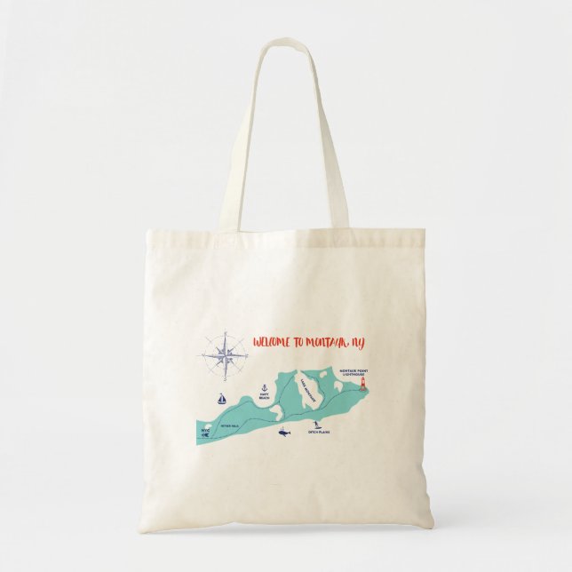 Montauk New York Map Tote Bag Welcome to Montauk (Front)