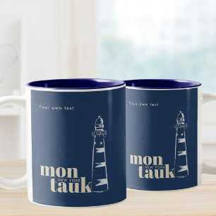 Montauk New York scribbled lighthouse Two-Tone Coffee Mug