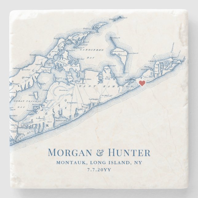 Montauk NY Hamptons Destination Wedding Favour Stone Coaster (Front)