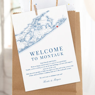 Montauk NY Map Wedding Welcome Letter Navy Blue Thank You Card