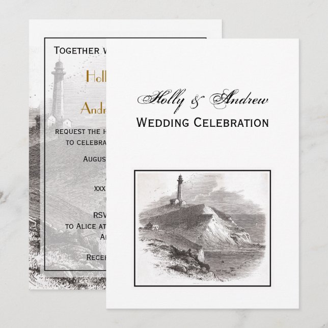 Montauk Point Lighthouse Hamptons Wedding Invitation (Front/Back)