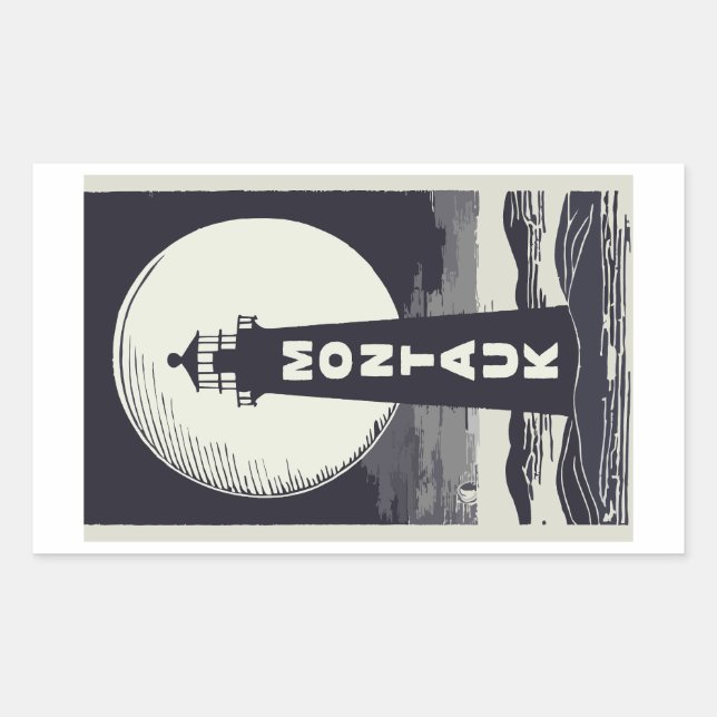 Montauk Point Lighthouse Moon Rectangular Sticker (Front)
