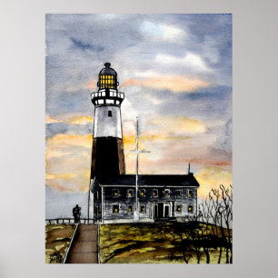 montauk point lighthouse new york painting art poster