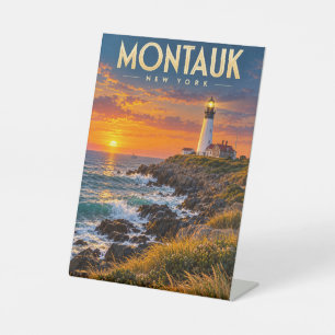 Montauk Point Lighthouse Sunset New York Pedestal Sign